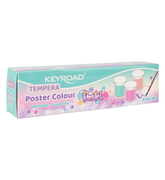 Témperas Escolares, Col. Pastel, Caja x 6 Und. (22 mL x Und.)  + Pincel